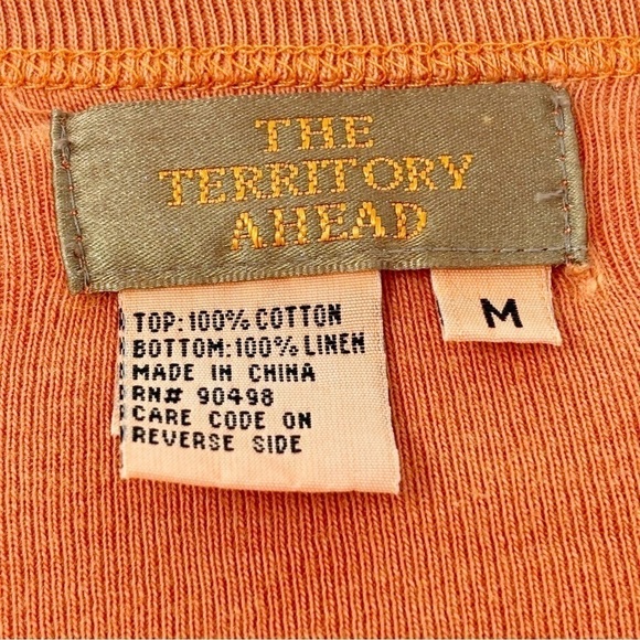 THE TERRITORY AHEAD Women’s Orange V-Neck Button Up Linen Cotton 3/4 Slv Top Med - Picture 5 of 6